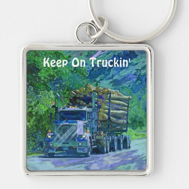 Big Rig Logging Truck Drivers Truckin' Key-Chains Keychain (Front)