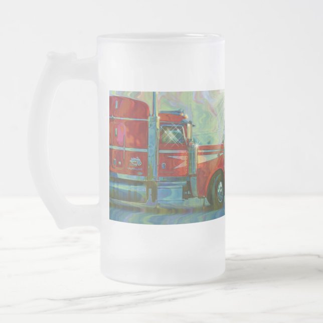 Big Rig Red Cargo Truck for Kids and Truckers Frosted Glass Beer Mug (Left)