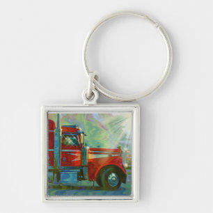 BIG RIG RED FREIGHT TRUCK Art Keychain