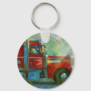 BIG RIG RED FREIGHT TRUCK Art Keychain