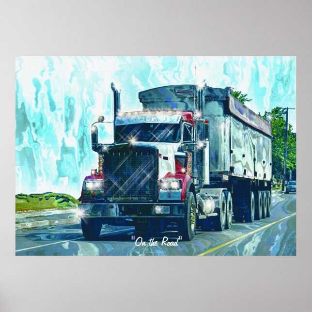 Big Rig Red Freight Truck Driver's Art Poster (Front)