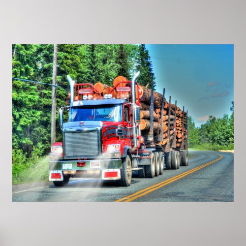 Big Rig Red Logging Truck Drivers Art Poster