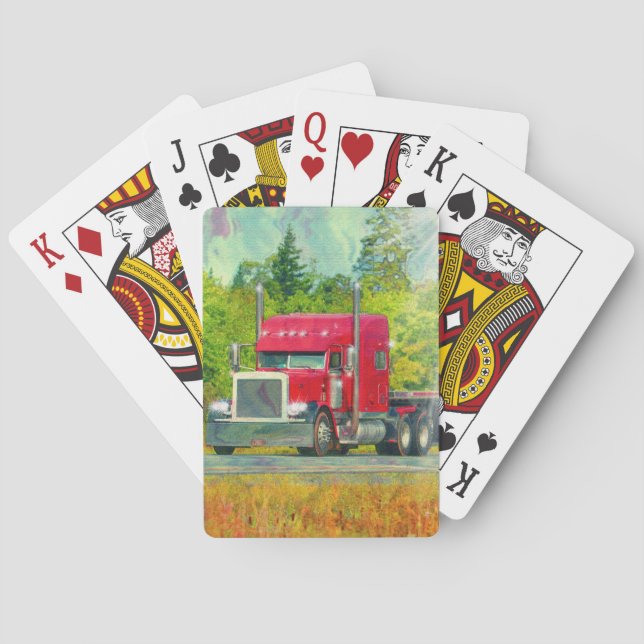 Big Rig Red Truck Heavy Transport Vehicle Poker Cards (Back)