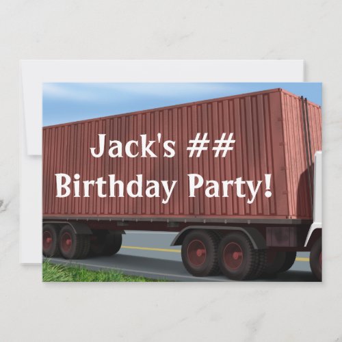 Big Rig Semi Truck Birthday Party Invitations