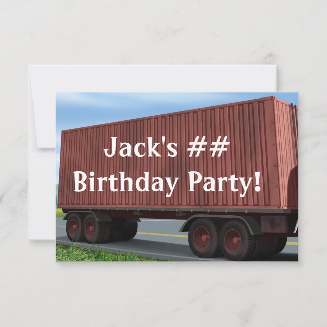 Big Rig Semi Truck Birthday Party Invitations (Front)