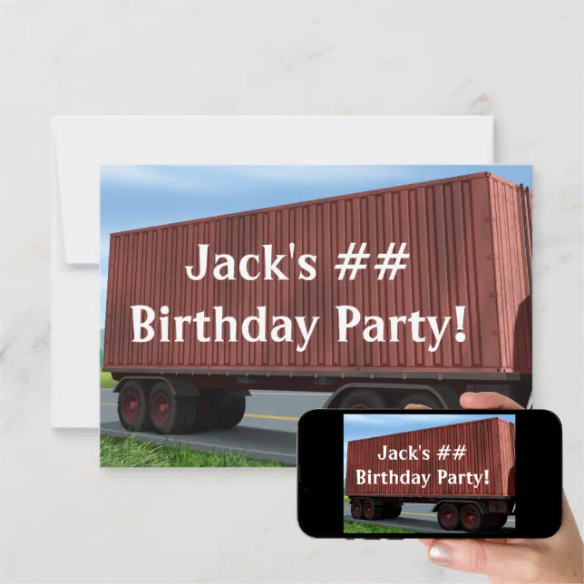Big Rig Semi Truck Birthday Party Invitations | Zazzle