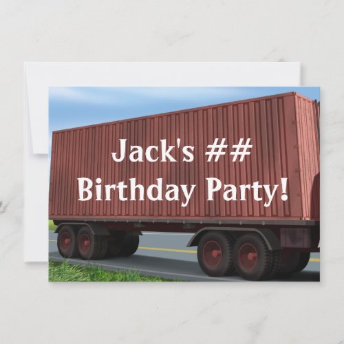 Big Rig Semi Truck Birthday Party Invitations