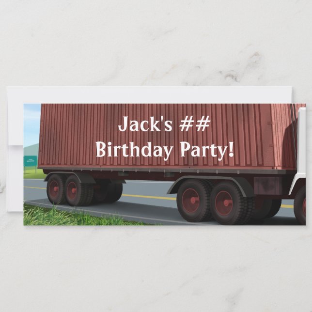 Big Rig Semi Truck Birthday Party Invitations (Front)