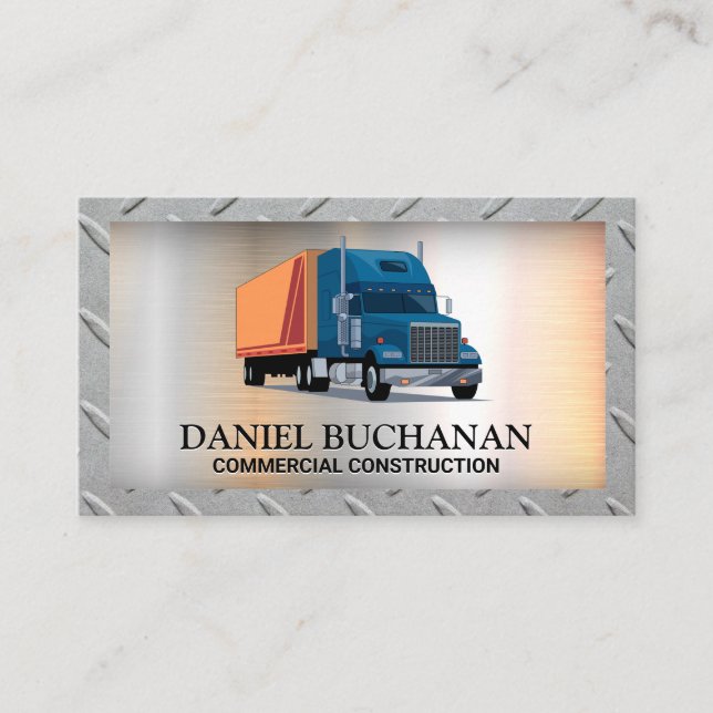 Big Rig Truck | Steel Grid Border | Transport Business Card (Front)