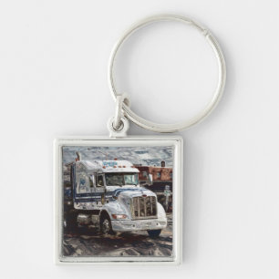 Big Rig White Freight Lorry for Truckers & Kids Keychain