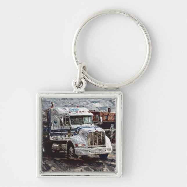 Big Rig White Freight Lorry for Truckers & Kids Keychain (Front)