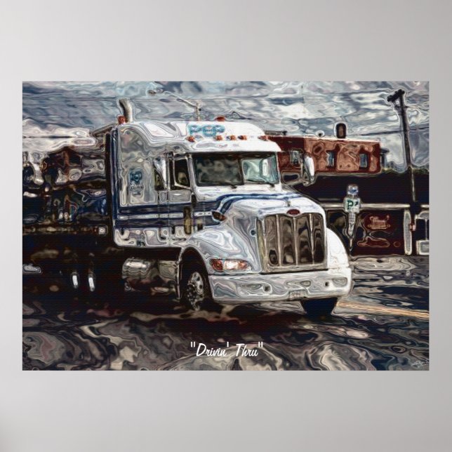 Big Rig White Freight Truck Driver's Art Poster (Front)