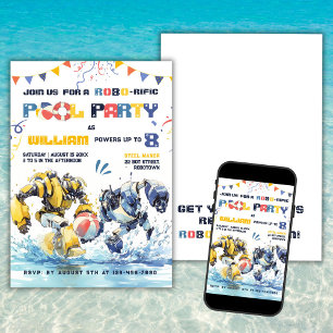 Big Robots Pool Party Birthday Invitation