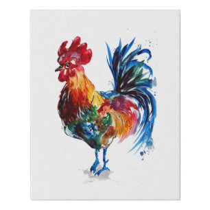 Big Rooster Watercolor Faux Canvas Print