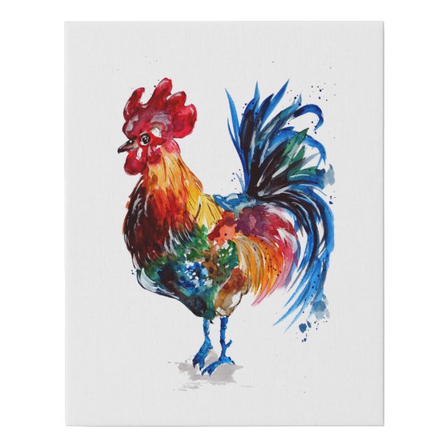 Big Rooster Watercolor Faux Canvas Print (Front)