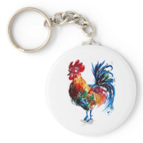 Big Rooster Watercolor Keychain