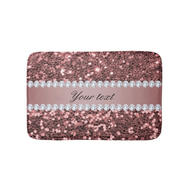 Big Rose Gold Faux Glitter and Diamonds Bathroom Mat (Front)