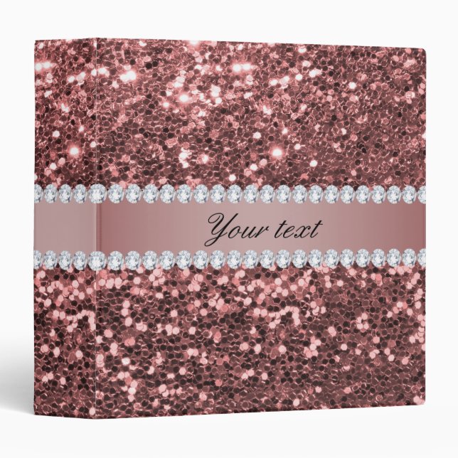 Big Rose Gold Faux Glitter and Diamonds Binder (Front/Spine)