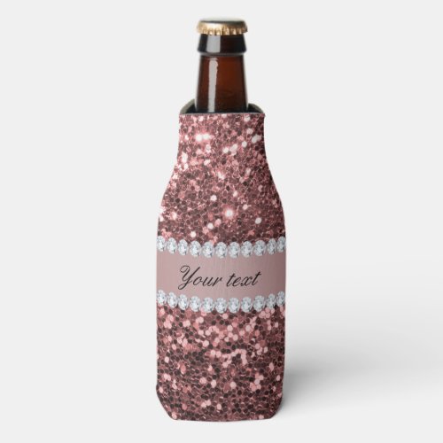 Big Rose Gold Faux Glitter and Diamonds Bottle Cooler