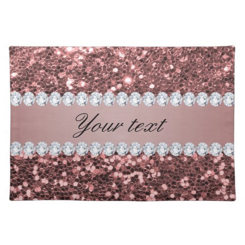 Big Rose Gold Faux Glitter and Diamonds Cloth Placemat