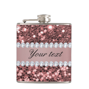 Big Rose Gold Faux Glitter and Diamonds Flask