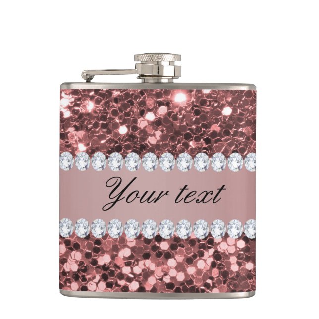 Big Rose Gold Faux Glitter and Diamonds Flask (Front)