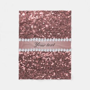 Big Rose Gold Faux Glitter and Diamonds Fleece Blanket