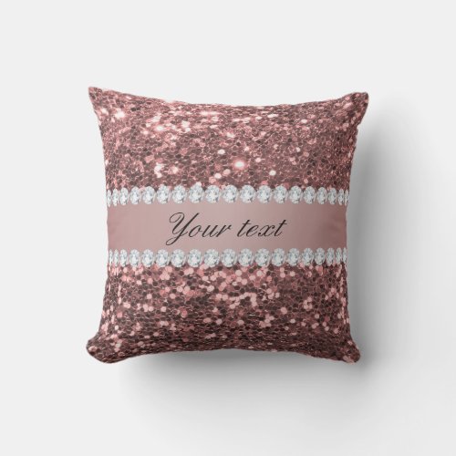 Big Rose Gold Faux Glitter and Diamonds Outdoor Pillow