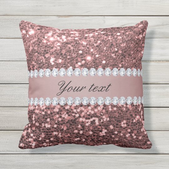Big Rose Gold Faux Glitter And Diamonds Outdoor Pillow Zazzle Com