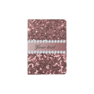 Big Rose Gold Faux Glitter and Diamonds Passport Holder