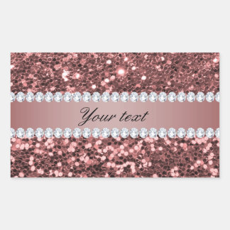Big Rose Gold Faux Glitter and Diamonds Rectangular Sticker