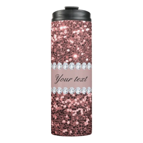 Big Rose Gold Faux Glitter and Diamonds Thermal Tumbler