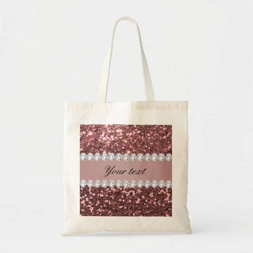 Big Rose Gold Faux Glitter and Diamonds Tote Bag