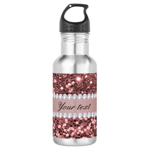 Big Rose Gold Faux Glitter and Diamonds Water Bottle