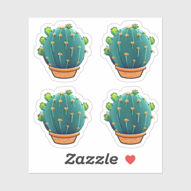 Big Round Green Cactus Succulent Design Sticker (Sheet)