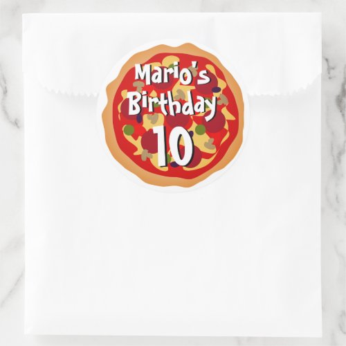 Big round pizza Birthday party stickers