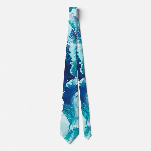 Big rushing sea or ocean waves design neck tie (Front)