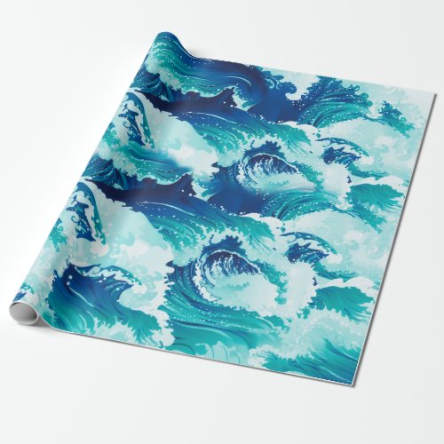 Big rushing sea or ocean waves design wrapping paper