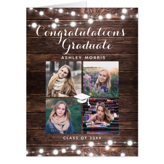 Big Rustic Congratulations Graduate Photo Collage Card (Front)