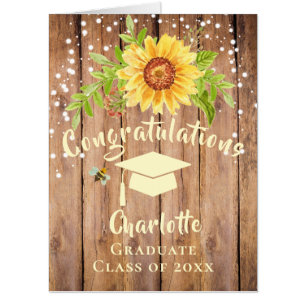 Big Rustic Graduation Congratulation Sunflower Card