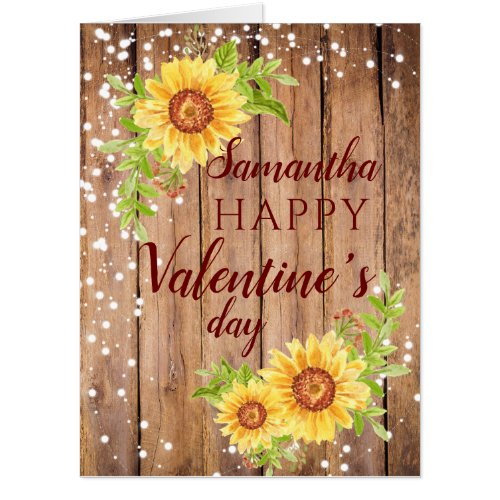 Big Rustic Happy Valentines Floral Sunflower Card