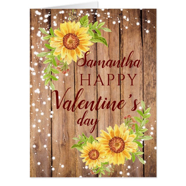 Big Rustic Happy Valentine's Floral Sunflower Card (Front)