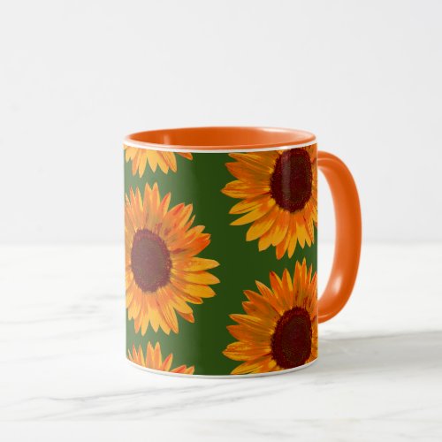 Big Rustic Orange Sunflower Pattern Floral Mug