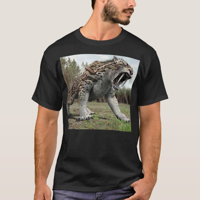 Big  Saber tooth tiger growling T-Shirt (Front)