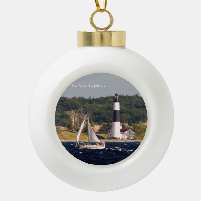 Big Sable Point Lighthouse & Boat ornament (Front)