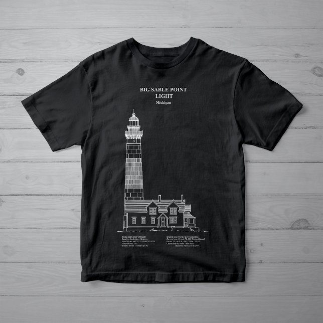 Big Sable Point Lighthouse - Michigan – AD T-Shirt (Big Sable Point Lighthouse - Michigan – AD. Girl Basic Black T-Shirt)