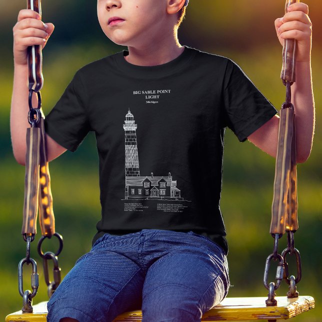Big Sable Point Lighthouse - Michigan – AD T-Shirt (Big Sable Point Lighthouse - Michigan – AD. Boy Basic Black T-Shirt)