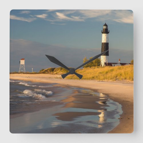Big Sable Point Lighthouse On Lake Michigan 2 Square Wall Clock