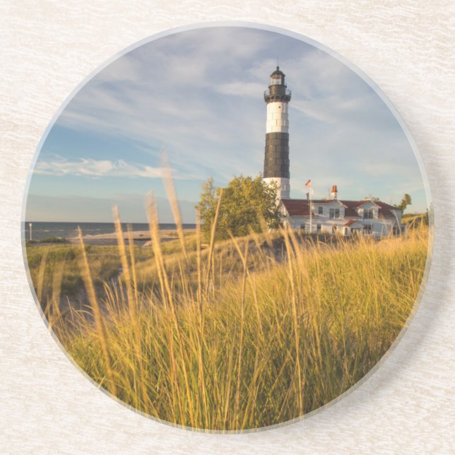 Big Sable Point Lighthouse On Lake Michigan Sandstone Coaster (Front)