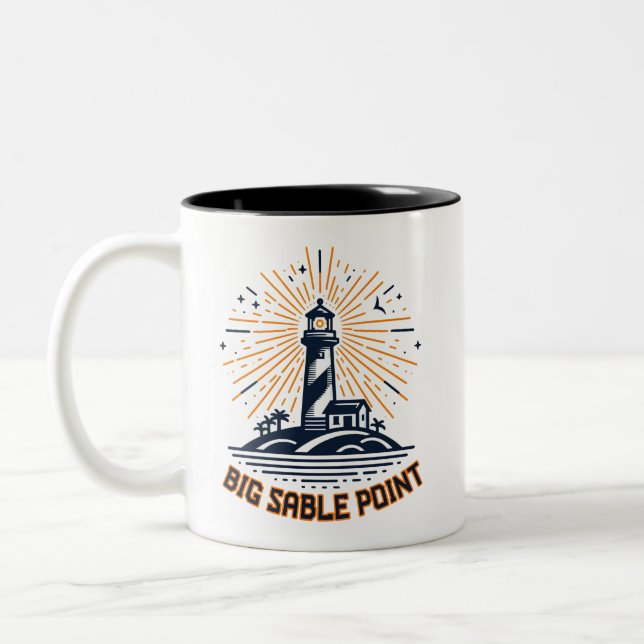 Big Sable Point Lighthouse Sunrise Two-Tone Coffee Mug (Left)